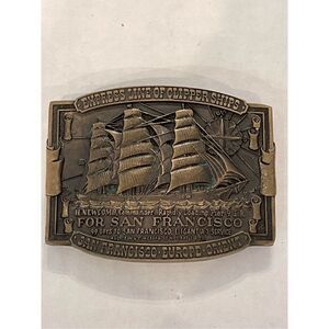 Vintage Express Line Of Clipper Ships San Francisco Brass Belt Buckle - Preowned